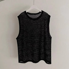 HEARUJOY - Casual Outings Summer Activities 2XL Men's Knitted Vest Daily Vacation Sleeveless Top Hollow Out Knitwear Loose Fit Design