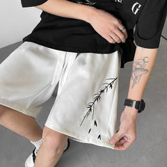 Hearujoy Leaf Embroidery Casual Shorts Men Summer Basic Simple Loose Hip Hop Streetwear Chinese style Leisure Shorts White/Black 5XL-M