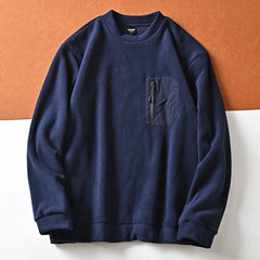 HEARUJOY - Men's Round Neck Casual Fleece Sweater Shirt Trend Versatile Chest Zipper Pocket Warm Pullover Tops