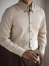 HEARUJOY - Slim Fit Vintage British Style Men's Striped Long Sleeve Shirt Spring Autumn Business Casual Wrinkle Resistant Non Iron