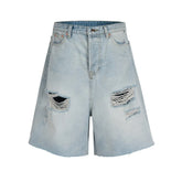 HEARUJOY - Washing Vintage Holes Casual Ripped Jorts Distressed Y2k Jeans Men