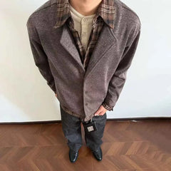 HEARUJOY - Autumn Men's Fake Two-Piece Stitching Long-Sleeved Jacket American Retro Fashion Trend High Street Casual Loose Niche Men's Tops