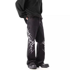 Hearujoy Hip-Hop Street Niche Loose Straight Y2k Jeans Mens American High Street Fashion Trend Leisure Heavy Embroidery Flared Trousers