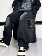 Hearujoy Ripped Jeans for Men Wide Leg Jeans Hip Hop Denim Trousers Male Vintage Japanese Streetwear Hole Patchwork