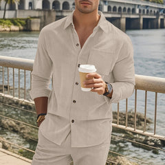 HEARUJOY - Men New Cardigan Single Breasted Shirts Turn Down Collar Casual Shirts Blouses Solid Spliced Button Pockets Loose Spring 2025