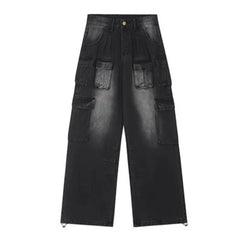 Hearujoy Summer American Street Fashion Design Wide Leg Workwear Pants Unisex High Quality Loose Straight Washed Vintage Style Jeans
