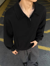 HEARUJOY - Fashionable Men's Long Sleeve Polo Shirts Trendy Solid Color Zipper Turn-down Collar Polos Mens Pullovers Autumn Vintage Jumpers