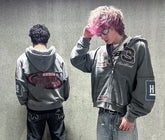 Hearujoy Y2K Zip Up Hoodie Oversized Pattern Letter Patchwork New Sweatshirt Hoodie Men and Women Gothic Long Sleeved Hoodies Streetwear