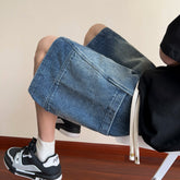 Hearujoy Korean Style Vintage Men's Big Pockets Shorts Summer Male Wide Leg Knee Length Short Pants 2024 New Washed Fashion Denim Trouser