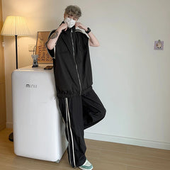 Hearujoy Summer Trendy Waistcoat Mountaineering Jacket Vest Top High Street Design Sports Single Piece/suit Striped Basketball Sweatpants