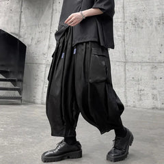 HEARUJOY - Mens Casual Big Pocket Cargo Pants Genderless Fashion Sports Dark Style Drawstring Loose Simple Streetwear Unisex