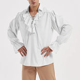 Hearujoy Costume Ruffled Long Sleeve Lace UP Mens Renaissance Medieval Steampunk Pirate Shirt Cosplay Prince Drama Stage Costume Tops