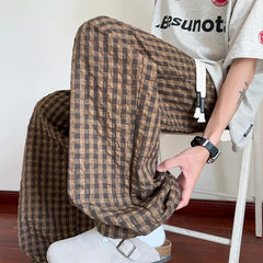 HEARUJOY - American Men Thin Pants for Men 2025 Summer plaid Sweatpants Straight Loose Sports Casual Trousers