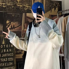 HEARUJOY - Men's Crew Neck Loose Contrast Gradient Knitted Sweater