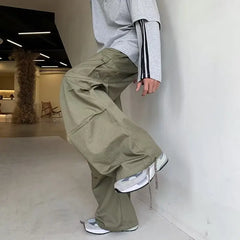 Hearujoy  Green Cargo Pants Men Japanese Oversize Wide Leg Trousers Male Black Loose Casual Streetwear Hip Hop Safari Style