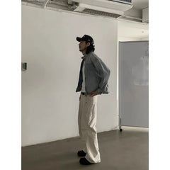 HEARUJOY - American Retro Loose Straight Overalls Men's Spring Autumn Multi-pocket Casual Trousers Casual Pants