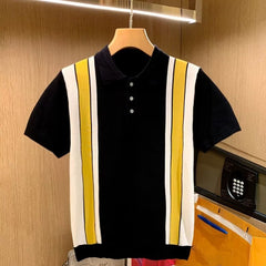 Hearujoy Luxury Knit Polo Shirt British Striped Short Sleeve Slim Fit Polos Business T Shirt High Quality T-Shirt for Men Streetwear