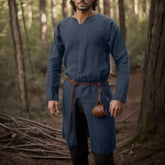 Hearujoy Streetwear Long Sleeve Tshirt For Men European Medieval Knight Top Vintage Loose V-neck Split Long Gown Pullover