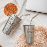 Korean style simple and lovely smile stainless steel water cup retro industrial style cup cold drink juice coffee cup