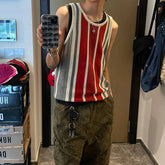 Hearujoy American Striped Knitted Vest Men Women Color Blocking Sleeveless Knit Tank Tops Summer Fashion Vintage Tshirs Camisoles Unisex