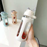 Korean Version of Simple Water Cup with Straws Female Cute Milk Glass Student Portable Outdoor Play Drink Bottle Cup Female