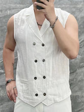 Hearujoy Summer Thin Men's Tank Top Sleeveless Shirts Fashion double-breasted Button Turndown Collar Cardigan Leisure Breathable Vest