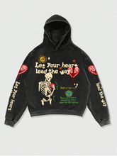 Hearujoy Let your heart lead the way Retro Y2K Hoodie Gothic Casual Alphabet Blast Print Pattern Skull Fashion Hoodie Men Harajuku Men Clothing