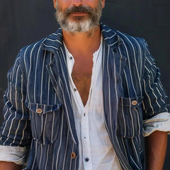 Hearujoy Vintage Striped Shirts Men Fall Long Sleeve Casual Jacket Tops British Style Fashion Coat Multi pocket Workwear Shirt Streetwear