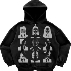 Hearujoy Gothic Retro High Street Hoodies Y2k Zip Up Hoodie Men and Women Clothes Hip Hop Punk Loose Sweatshirt Zipper Pullover Cardigan