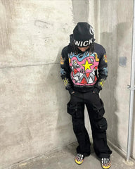 Hearujoy  American Gothic trendy letter pattern printed oversized hoodie men's Y2K fashion Harajuku all-match loose zipper sweatshirt