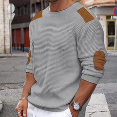 Hearujoy Men Patchwork Suede Knit Sweater Slim Fit Long Sleeve O-neck Knitwear Spring Autumn Fashion Knitted Pullover Tops Streetwear