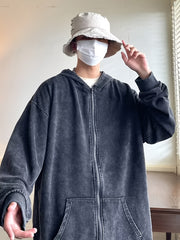 HEARUJOY - Elegant Polyester Men's Casual Cardigan - 1pc Loose-Fit Pullover with Hood, Zipper, Stretch Fabric, Warm Outerwear for Autumn/Winter, Ideal for Outdoor Activities