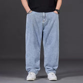 Hearujoy Oversize Jeans Men Spring Autumn Casual Loose Straight Denim Pants Plus Size Wide Leg Elastic Waist Trouser Clothing For Fat Man