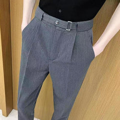 Hearujoy British Style Men Suit Pants Light Luxury Advanced Sense Ankle-Length Pencil Pants Summer Slim Fit Business Casual Trousers