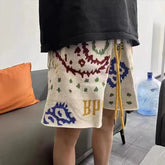 Hearujoy Cashew Flower Knitted Shorts Men Women Drawstring Loose Five Quarter Pant Summer American Vintage High Street Casual Shorts