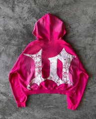 Hearujoy  90s Streetwear Y2K Women Clothes Magenta Cartoon Graphic Embroidered Hoodies Oversized Loose Zipper Hoodie Sweatshirt Harajuku Streetwear
