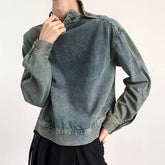 Hearujoy Vintage Distressed Men's Denim Sweatshirt Release High Collar Luxury Design Tops Pullover Autumn Winter Harajuku Unisex Hoodie