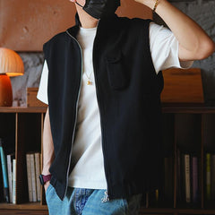 Hearujoy Oversized Men's Vest Double zipper Stand Collar Sleeveless Tank Tops Coat American INS Trendy High Street Loose Casual Waistcoat