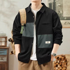 Hearujoy American Vintage Denim Shirt For Men Heavy Weight Patchwork Jacket Spring Autumn Trendy Loose Shirts Coat Streetwear Casual Top