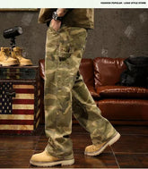Hearujoy Vintage Multi-pocket Camouflage Cargo Pants For Men High Street Y2k Loose Straight Trousers Spring Autumn Washed Denim Jeans