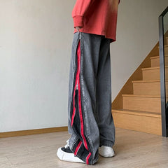 Hearujoy High Street Hip Hop Men's Jeans Patchwork Zipper Design Loose Wide Legs Trousers Spring Autumn American Vintage Denim Pants