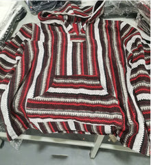 Hearujoy Vintage Ethnic Striped Knit Hooded Sweatshirt Men Fall Long Sleeve Big Pocket Hoodies Harajuku Top Pullover Coat Streetwear