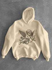 Hearujoy Men's Casual Cupid Angel Print Hoodie - Soft Polyester, Loose Fit, Long Sleeve with Kangaroo Pocket - Ideal for Valentine's Day & Casual Attire, Hoodies for Guys