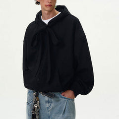 Hearujoy American Vintage Mens Hoodies Y2K Style Lace-up Design Loose Zipper Cardigan Sweatshirt Streetwear Fashion Couples Hooded Tops