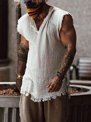 Hearujoy Vintage Tassels T-shirt Top Men Sleeveless V-Neck Loose Tank Blouse Summer Newest Male Fashion Waistcoat Tshirt Vest Streetwear