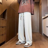 Hearujoy Wheat Ear Pattern Knitted Pants Men American Vintage Straight Casual Sweatpants Spring Autumn Fashion Loose Youth Long Trousers