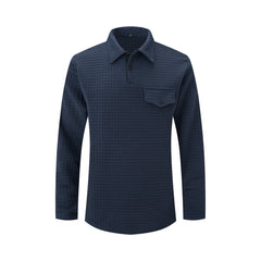 Hearujoy Spring Autumn Solid Color Grid Polo Shirt Men Long Sleeve Button Pocket Pullover Top Fashion Casual Sweatshirt Sport Tshirts