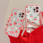 Lovely Cherry Strawberry Phone Case For iPhone 11 12 13 Pro Max XR XS Max X Love Heart Camera Protection Clear Silicone Bumper