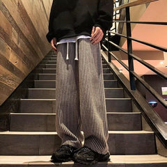 Hearujoy American Vintage Vertical Stripes Woolen Casual Pants For Men Spring Autumn Fashion Straight Wide Leg Trousers Streetwear Male