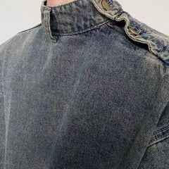 Hearujoy Vintage Distressed Men's Denim Sweatshirt Release High Collar Luxury Design Tops Pullover Autumn Winter Harajuku Unisex Hoodie